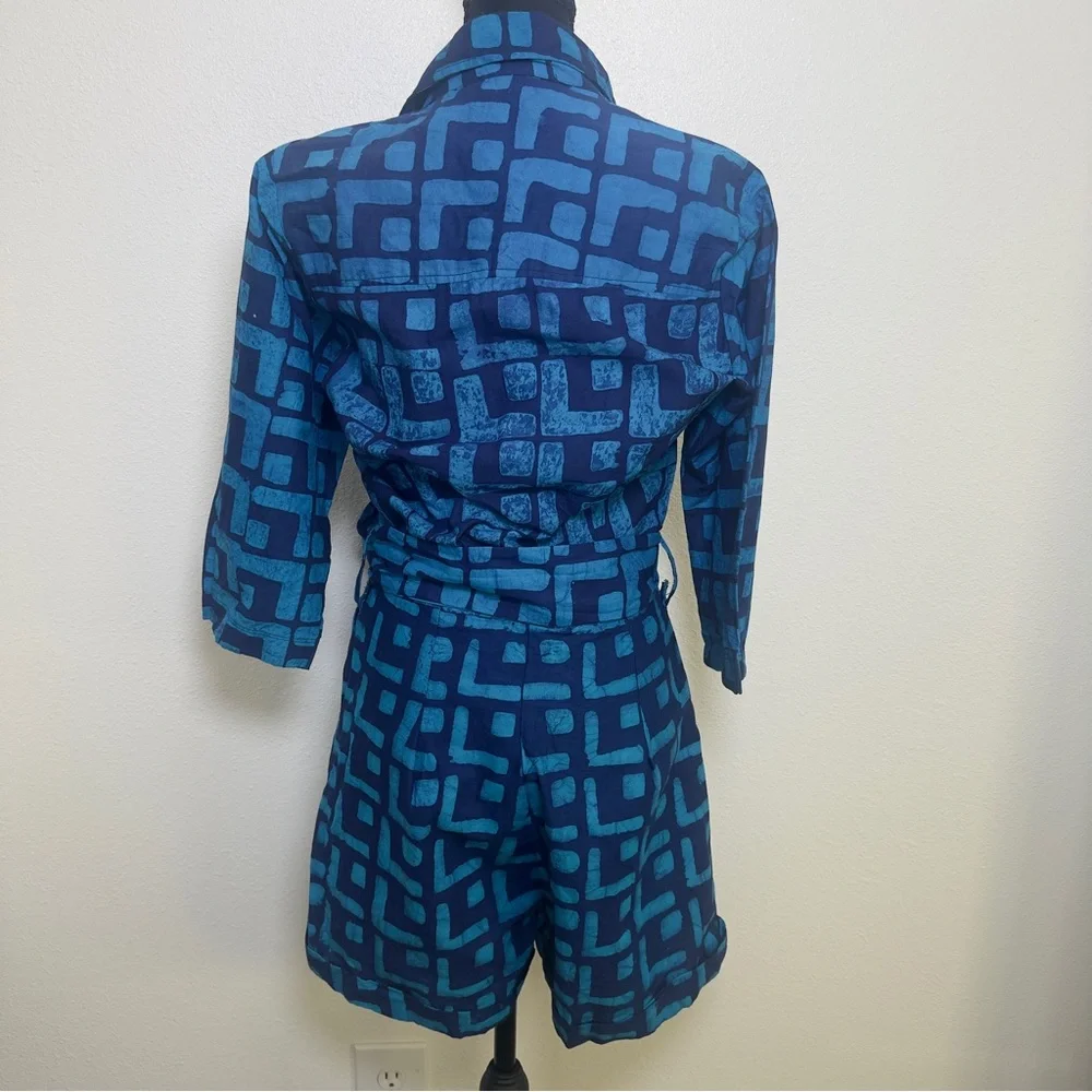 Sika x Anthropologie Blue Geometric Romper NWT Size 6 Belted‎ Cotton Ethical
